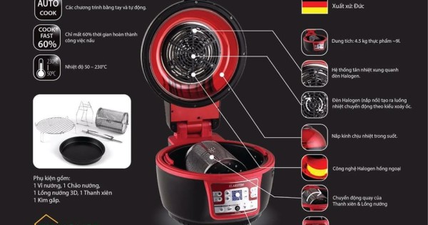 Nồi chiên Klarstein Turbo 9l. Sẵn 2 màu đỏ - đen- Made in Germany