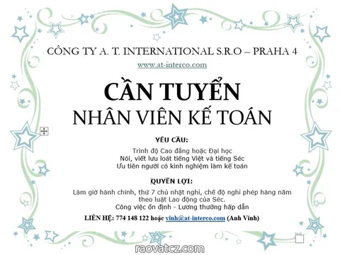 Tuyển Kế toán nội bộ làm việc tại Praha 4